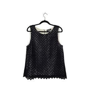 Karl Lagerfeld Womens Embroidered Top Size 12 Navy Sleeveless Career Event